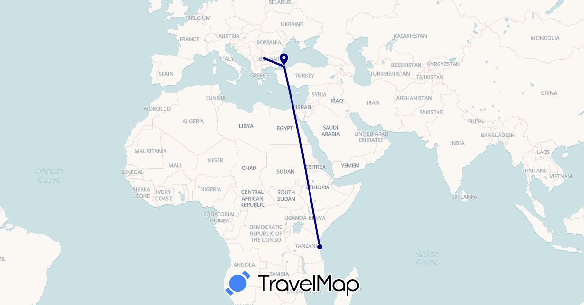 TravelMap itinerary: driving in Bulgaria, Turkey, Tanzania (Africa, Asia, Europe)